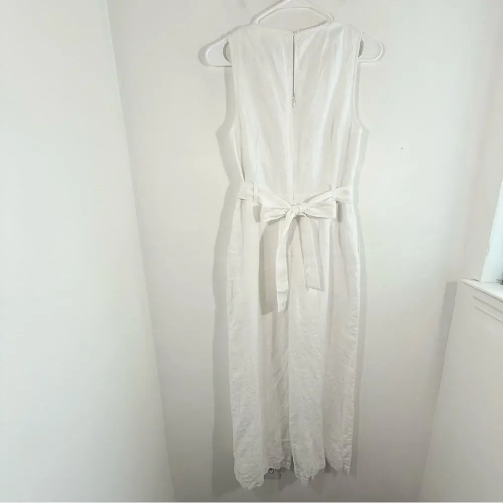 Reformation Naomi White 100% Linen Wide Leg Belted Jumpsuit Size 2